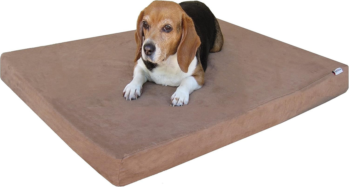 Dogbed4less Orthopedic Small Medium Memory Foam Pet Bed, Waterproof Liner with Brown Suede Cover and Extra Pet Bed Case 35X20X4 Inch