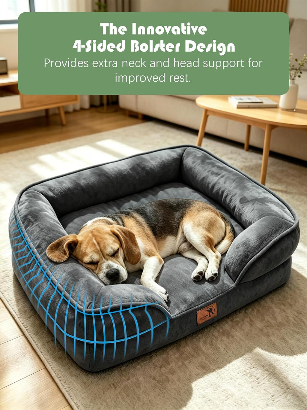 Spotted Play Orthopedic Dog Bed with Sides - Sofa Beds for Medium Dogs, Supportive Foam Pet Couch Bed with Washable Removable Cover, Waterproof Lining and Non-Slip Bottom, Dark Grey - M