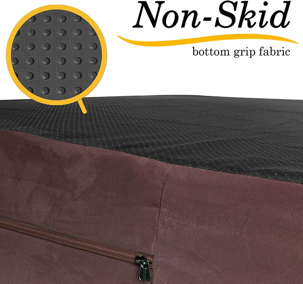 KOPEKS Jumbo Orthopedic Dog Bed - 7-inch Thick Memory Foam Pet Bed with Pillow with Removable Cover & Free Waterproof Liner - for Large Breed Dogs, XL, Brown-Plush Top