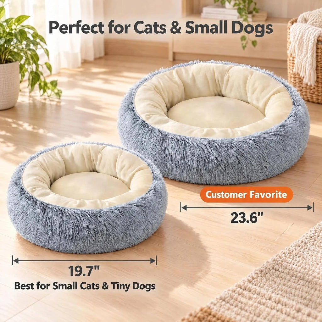 Calming Donut Pet Bed, Grey 19.7in for Cats Small Medium Dogs