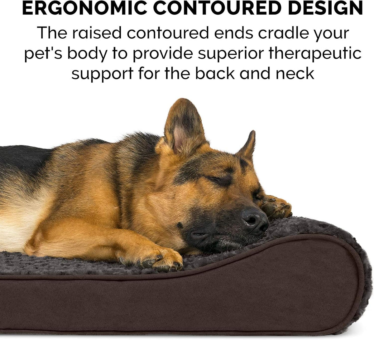 Furhaven Orthopedic Dog Bed for Extra Large Dogs w/ Removable Washable Cover, For Dogs Up to 180 lbs - Ultra Plush Faux Fur & Suede Luxe Lounger Contour Mattress - Chocolate, Giant/XXXL