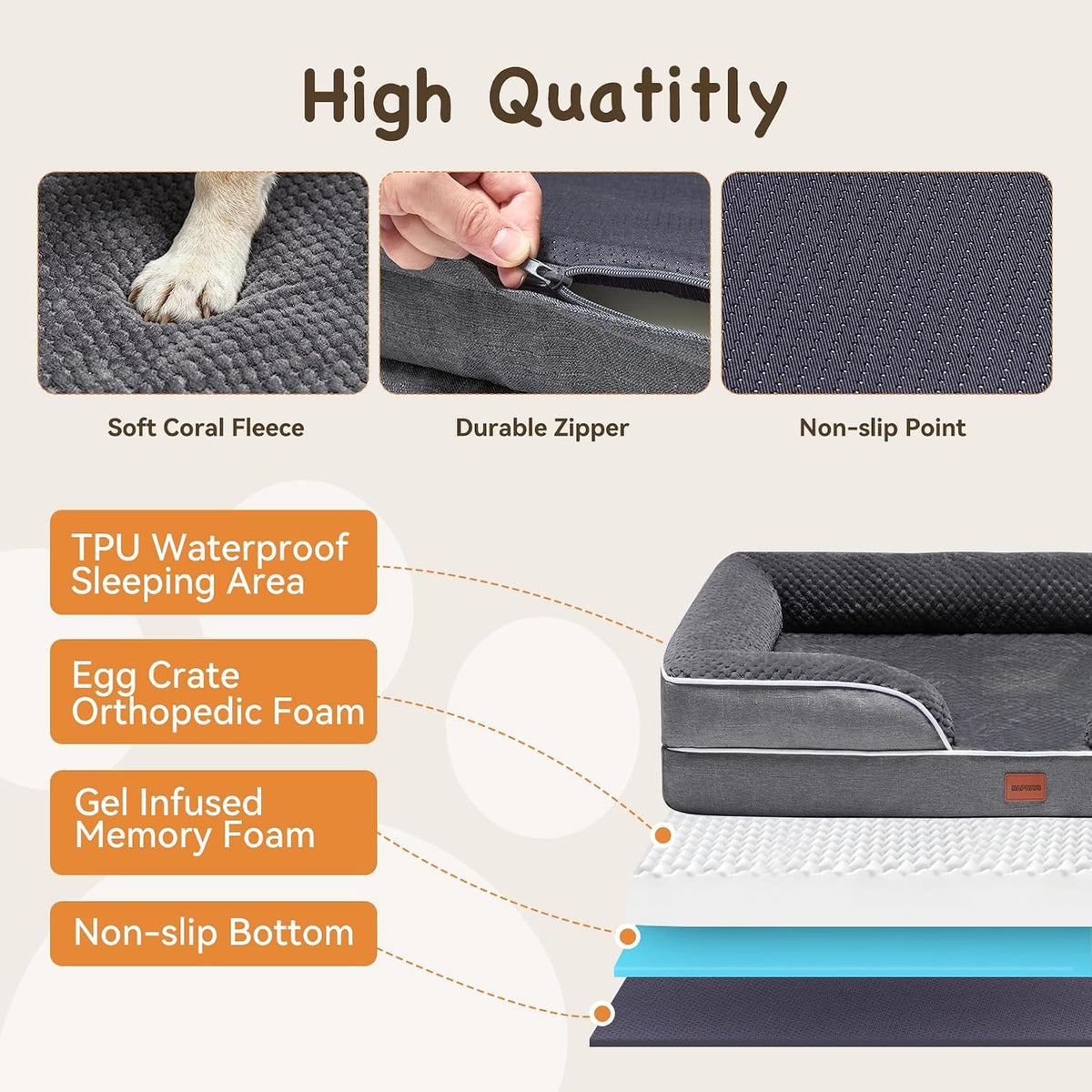 Orthopedic Dog Bed Small Medium Size Dog, Waterproof Washable Pet Beds