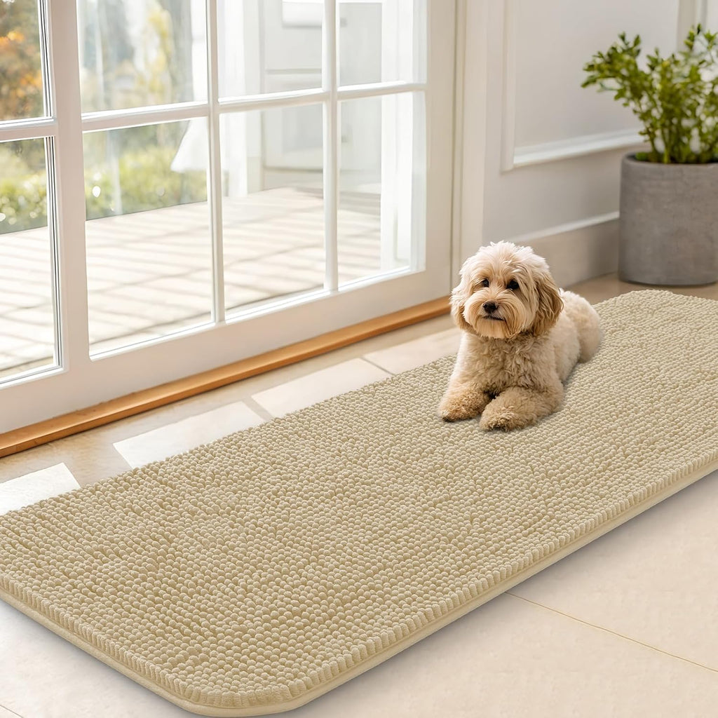 OLANLY Dog Door Mat for Muddy Paws 59x20, Super Absorbent Chenille Mud Mat