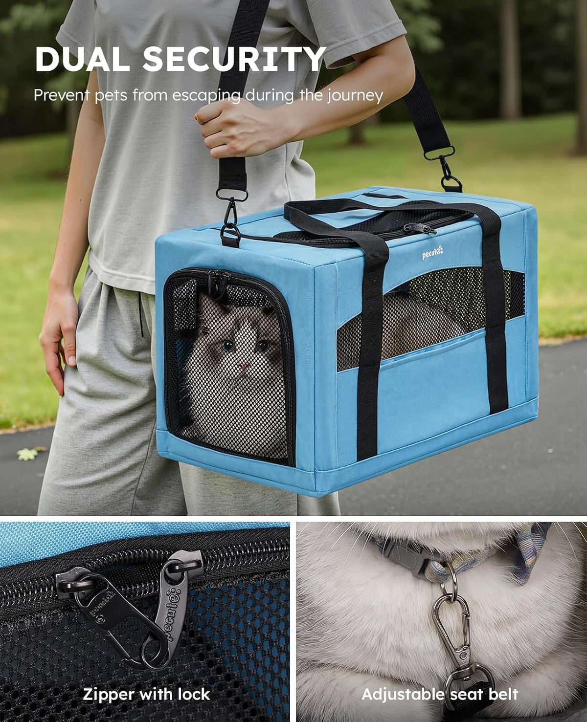 Pecute Cat Carrier Stable, Pet Carrier with Privacy Partition,Light Blue
