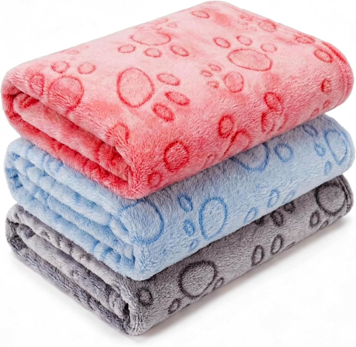 CADONO 1 Pack 3 Blankets for Dog Puppy Cat (Large 41x31'', Blue, Red, Grey)