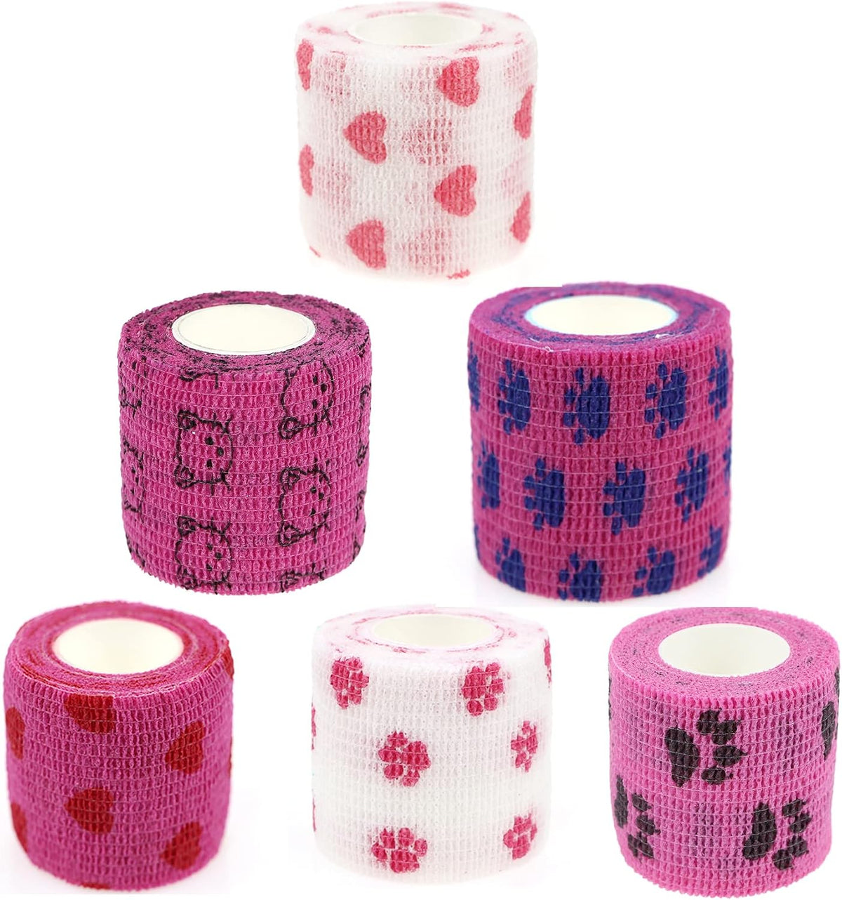 Self Adhesive Bandage Wrap Animal Cohesive Bandage Self Adherent Wrap First Aid Tape for Dogs Cats Horses Birds & Wrist Healing Ankle Sprain (2 Inch Pink Set 6 Rolls)