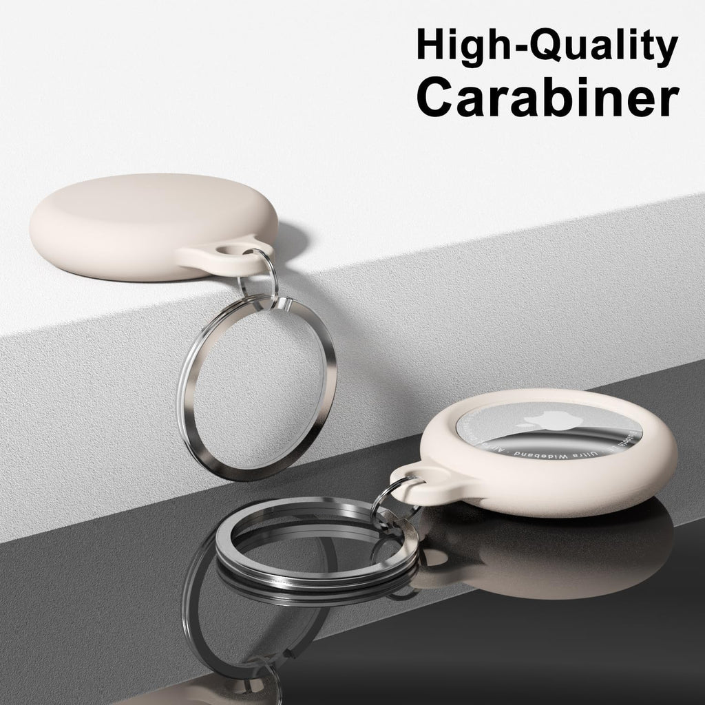 oakxco Beige Airtag Keychain Silicone, Airtag Holder with Key Ring, Air Tag Cover Cute Accessories for Kids, Luggage, Car Dog Collar, Car, Compatible with Apple Airtag Case Waterproof, Cream Stone