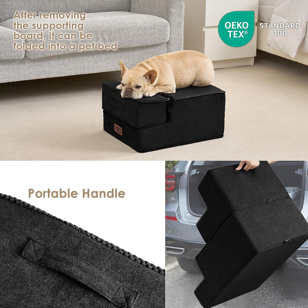 EHEYCIGA Dog Stairs 13.5" H, 3-Step Extra Wide Dog Steps, Black