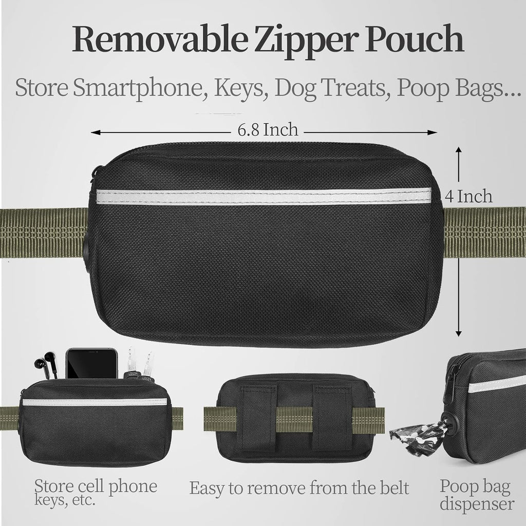 iYoShop Hands Free Dog Leash with Zipper Pouch, Large, Military Green
