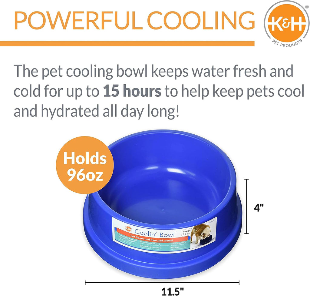 K&H Dog Water Bowl, Coolin' Pet Bowl, Ice Cold Pet Dish, 96 Ounces | Summer Cooling Water Bowl for Small, Medium & Large Dogs & Cats, Stays Cool and Fresh, Insulated BPA-free, Indoor Outdoor 