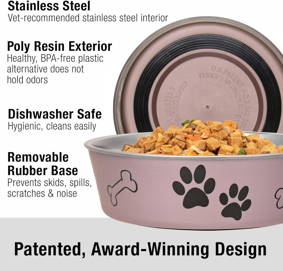 Loving Pets Bella Dog Bowls- Stainless Steel Dog & Cat Bowls - Spill Proof Dog Food Bowl, Cat Bowl, Puppy Essentials & Pet Supplies Great for Home & Travel (Large 35-65 lbs, Grape) 