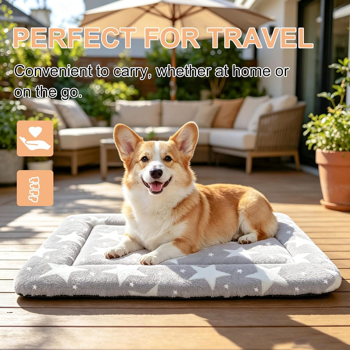 Dog Bed Mat, Reversible Crate Pad & Cute Dog Bed - Machine Washable Kennel Mat with Ultra Soft (Big&Small Stars Gray, 24" L*18" W*1.5" Th)