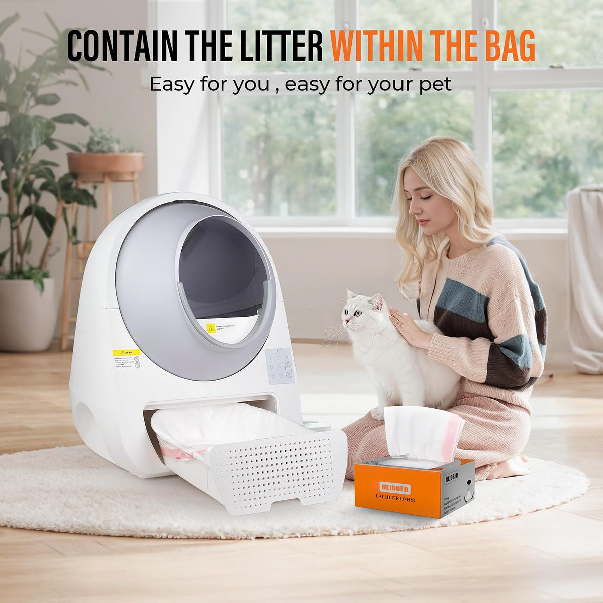 Drawstring Cat Litter Box Liners 100 Pack-Robot Litter Liner Bags for Robot 3 and 4 Cleanpethome/PETKIT PuraX PuraMax Self-cleaning Cat Litter Box Bag Heavy Duty Litter Box Robot Waste Bags