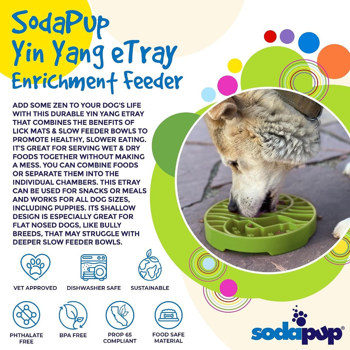 SodaPup Yin Yang eTray – Durable Enrichment Feeder Made in USA from Non-Toxic, Pet-Safe, Food Safe Material for Mental Stimulation, Calming, Slowing Down Eating, Healthy Digestion, & More