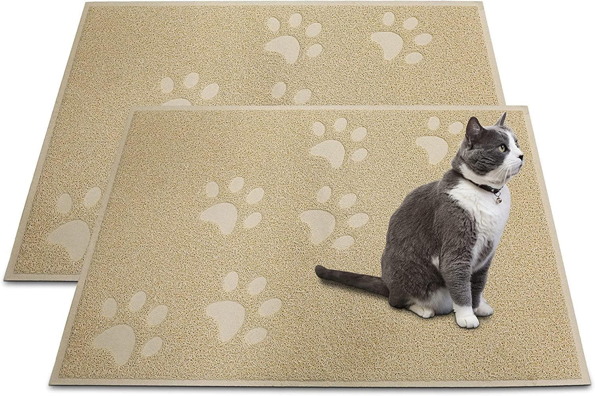 Andalus Large Cat Litter Mat, Pack of 2 - Waterproof, Non-Slip & Easy to Clean Cat Litter Box Mat for Extra Efficient Pet Litter-Trapping, Beige (30” X 18”)