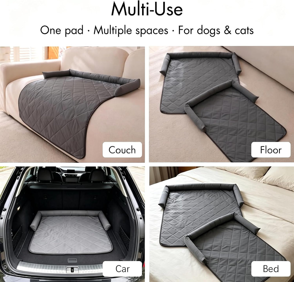 Calming Dog Couch Bed with Head Support, Waterproof Sofa Cover, Grey, M