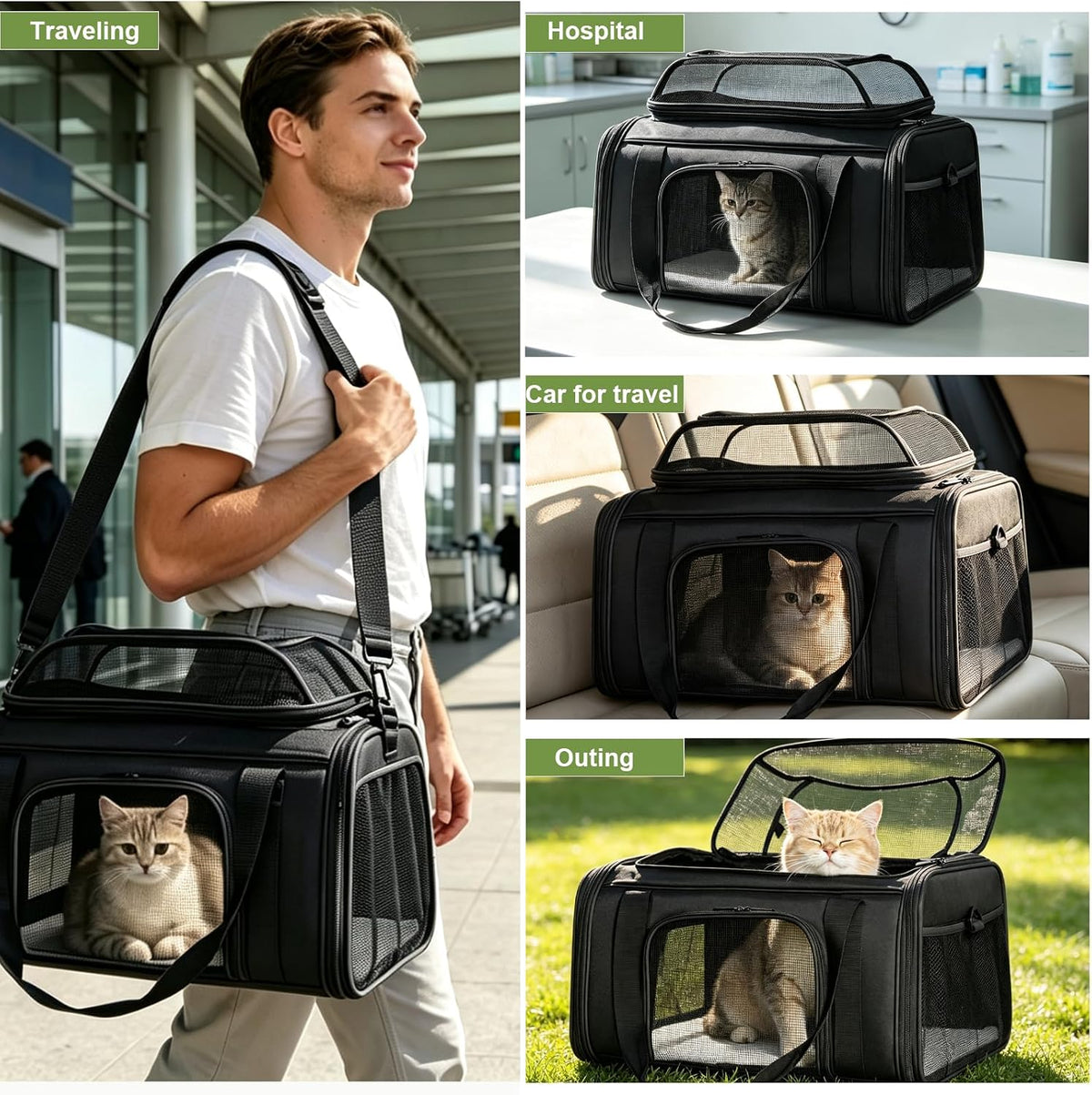 Pet Cat Dog Carrier, Puppy Crate Cage Bag, Large Expandable Travel Backpack