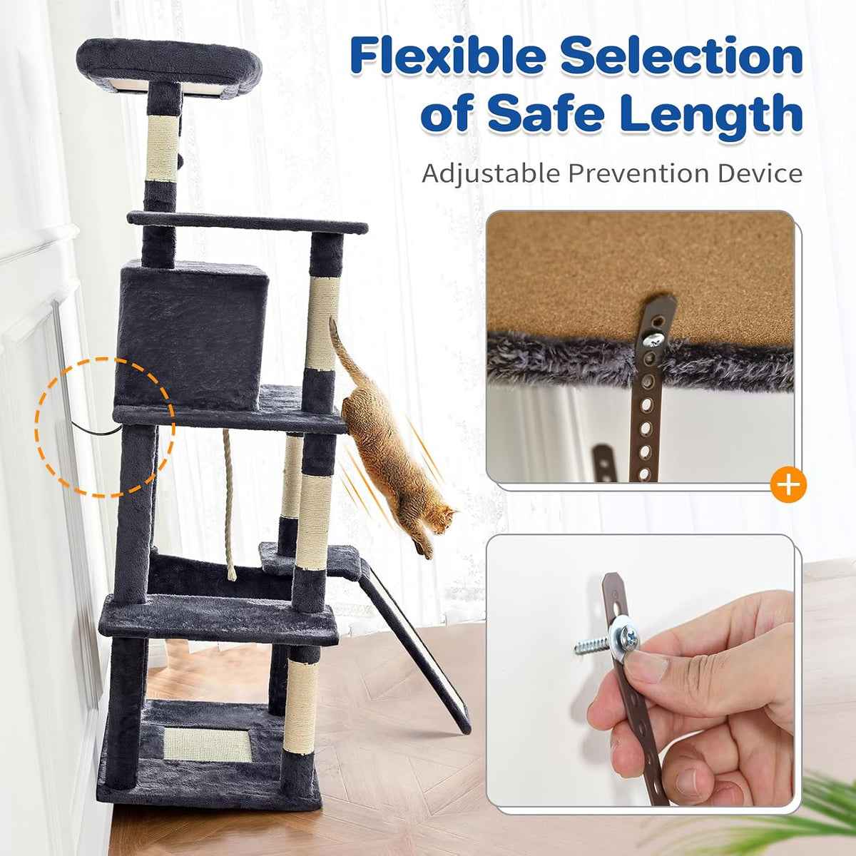 ABCPET 63" Multi-Level Cat Tree Tower for Indoor Cats, Beige
