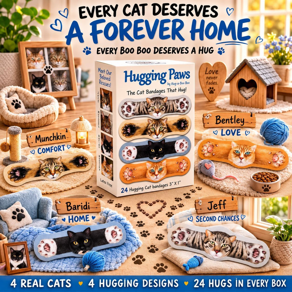 Hugging Paws – Cat Themed Bandages from Hug-a-BooBoo, The Friendly Kitty Bandages that Hug! Beautiful Wound Coverings Feature Paintings of Actual Rescue Cats! Great Cat Lover Gift! 24 Count Box