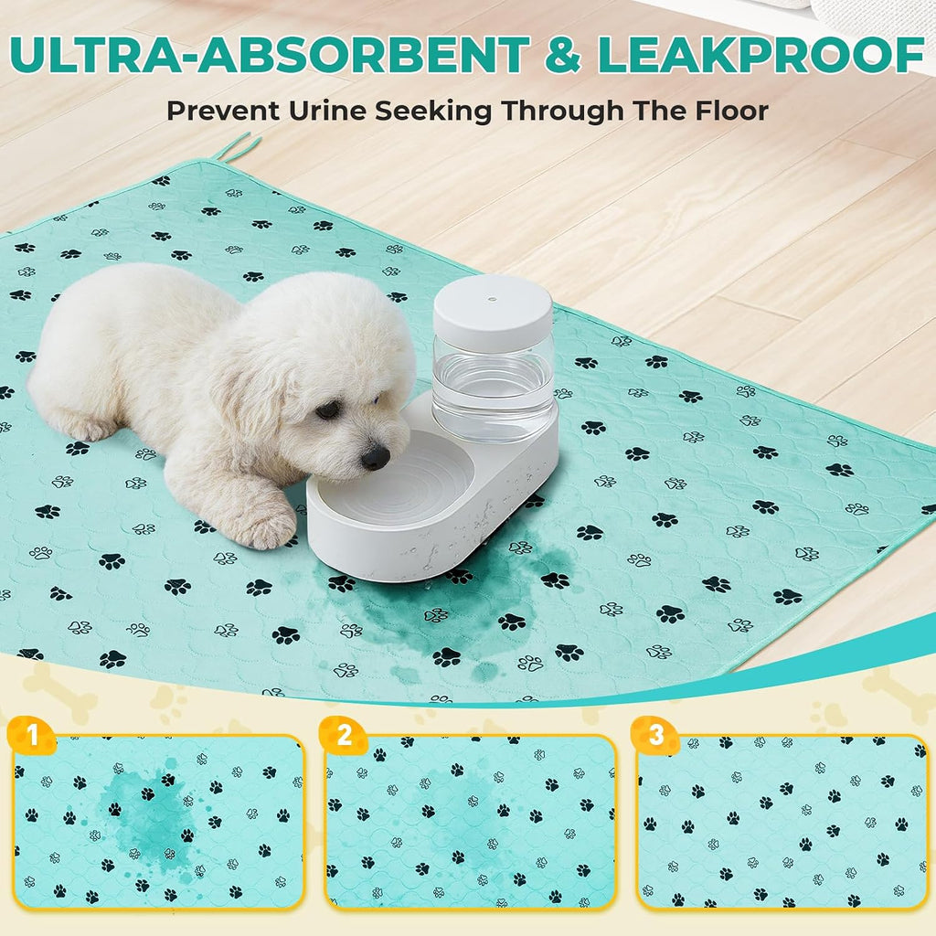 Fostanfly Washable Dog Pee Pads, Ultra-Absorbent, 31"x36"-2 Pack, Green | Leak-Proof, Waterproof, Non-Slip, Large Reusable Pee Pads for Puppy Potty Training, Crate and Playpen with 8 Tie Straps