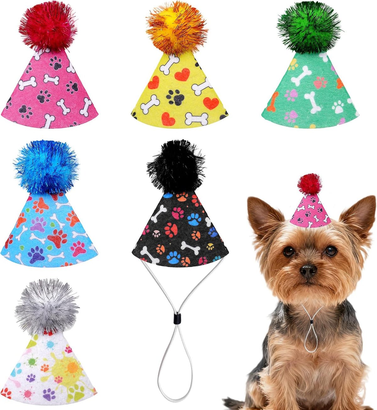 6PCS Mini Party Hats Felt for Small Dog Doggy Puppy Cat Paw Bone