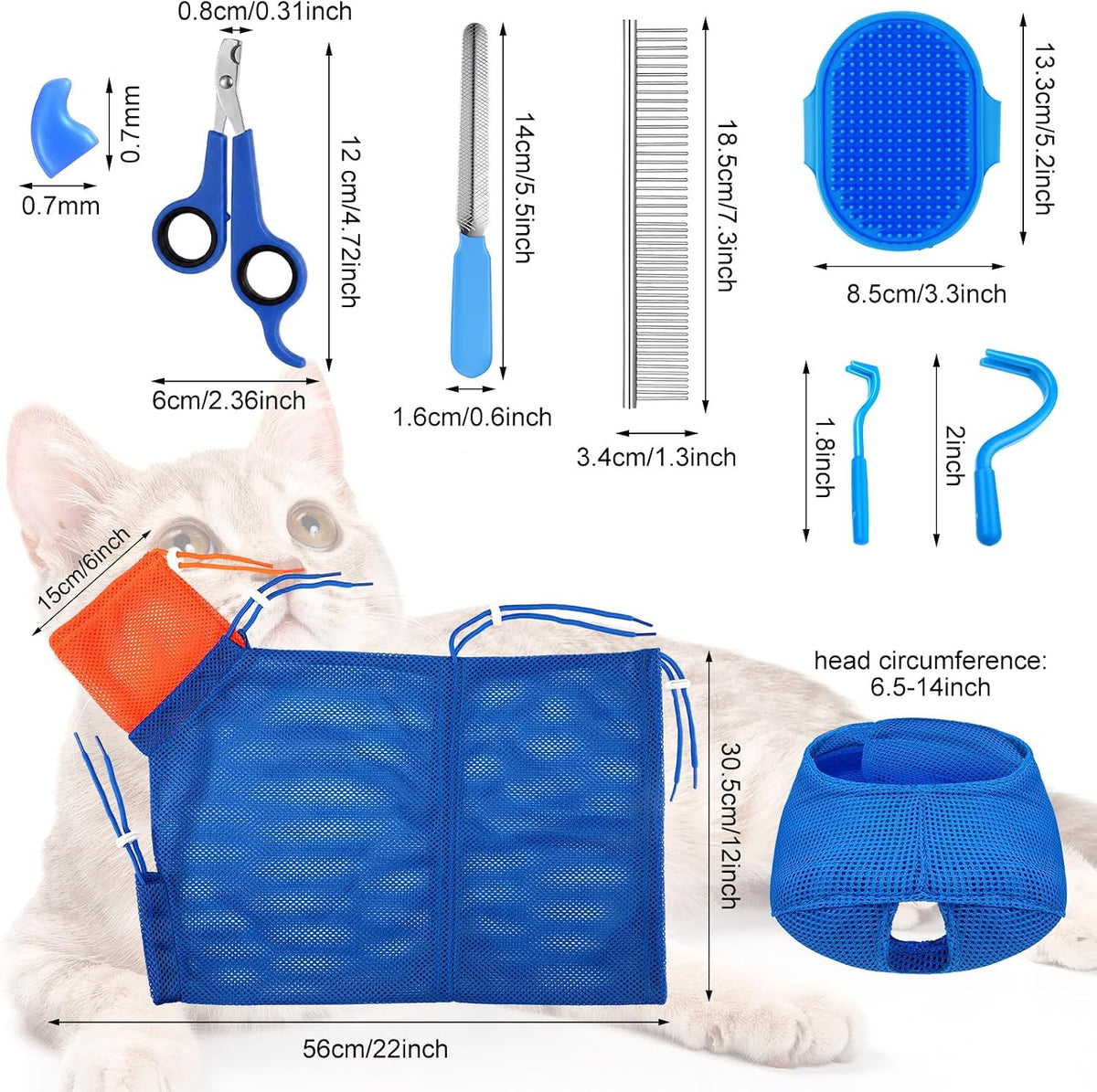 9 Pcs Cat Bathing Bag Set Cat Shower Bag, Navy Blue
