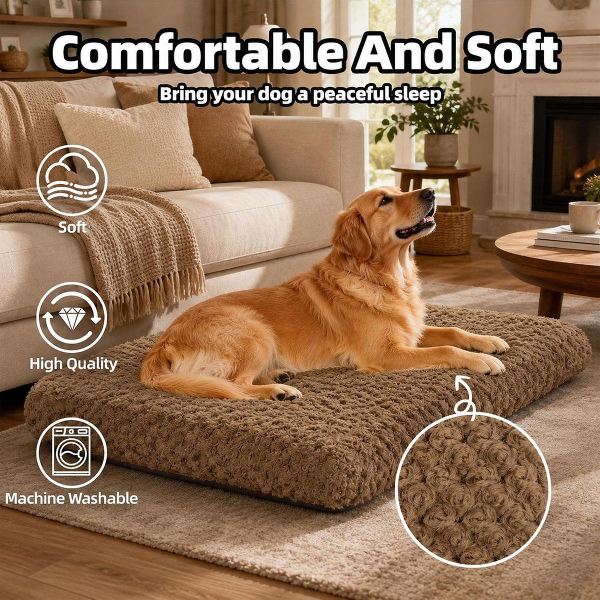 Dog Bed Large Size, Plush Washable Pet Bed Mat, Dog Crate Bed 35"x23"