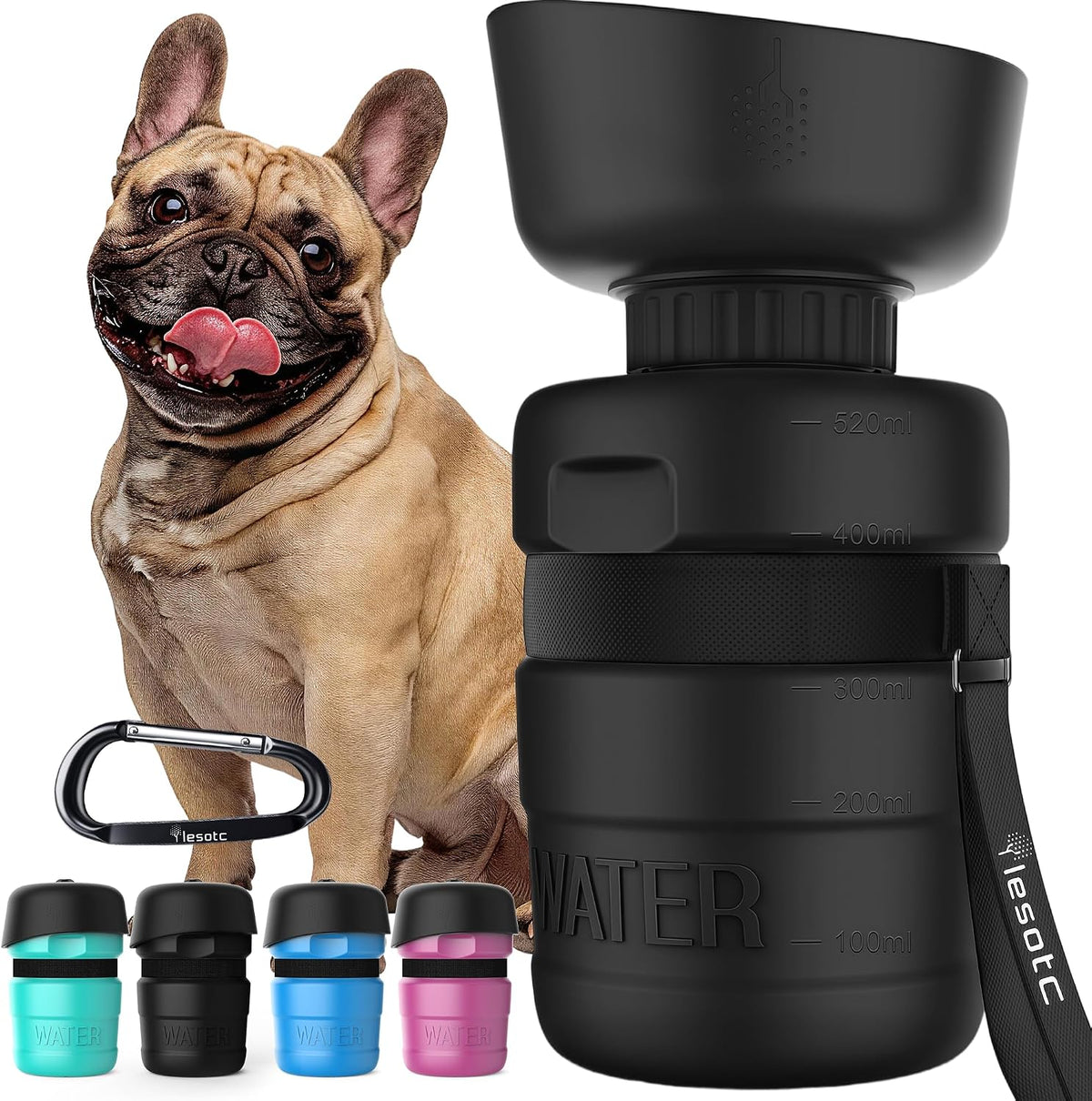 lesotc Dog Water Bottle, Portable Water Dispenser with Travel Water Bowl, Leak Proof Pet Travel Squeeze Bottle, Puppy Essentials Dog Stuff Accessories for Outdoor Walking, Hiking, Camping 