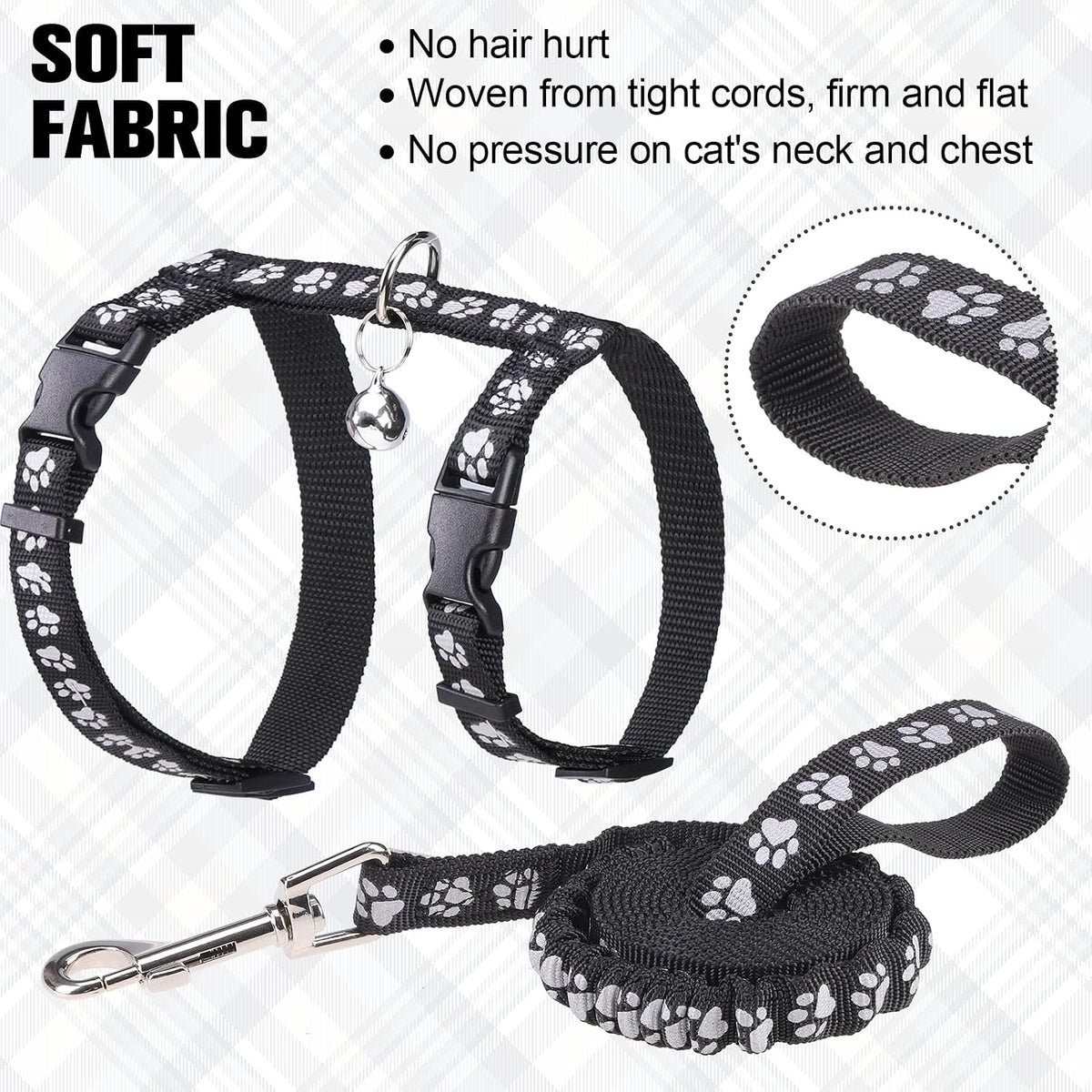 BEAUTYZOO Cat Harness and Leash Set, Escape Proof for Walking Travel, Black