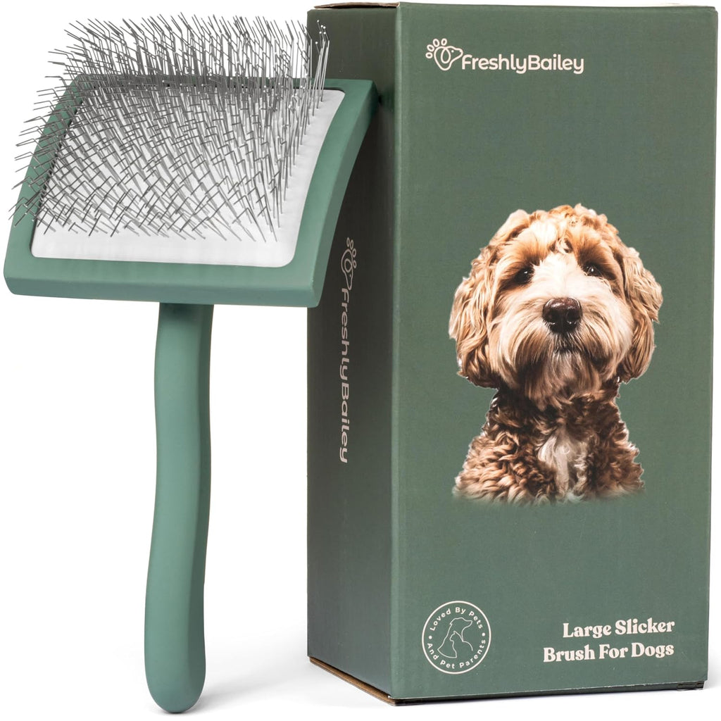 Freshly Bailey Doodle Brush, Large Slicker Brush for Dogs, Wood Handle