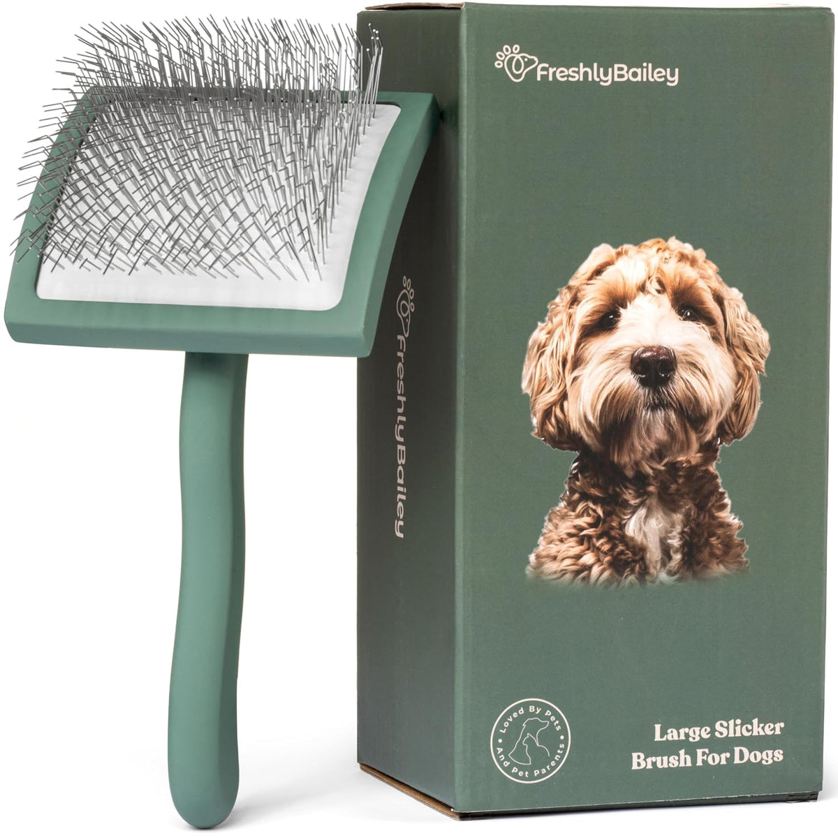 Freshly Bailey Doodle Brush, Large Slicker Brush for Dogs, Wood Handle