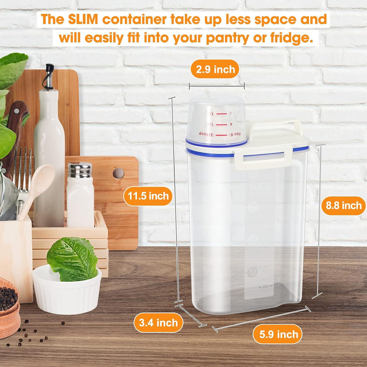 TBMax Rice Container 4 Lbs / 2 Kg Rice Dispenser with Measuring Cup, BPA-Free Plastic Kitchen Pantry Food Storage Holder for Oatmeal Flour Grain, Small Pet Cat Dog Food Container
