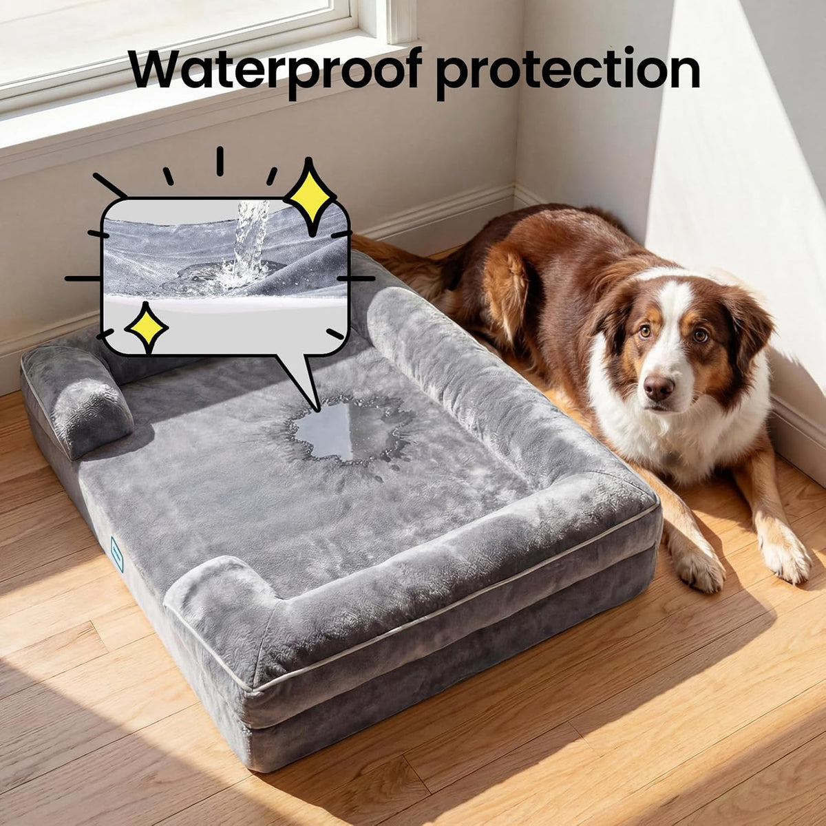 OhGeni Orthopedic Medium Large Dog Bed Sofa, Memory Foam, 35-inch (Gray)