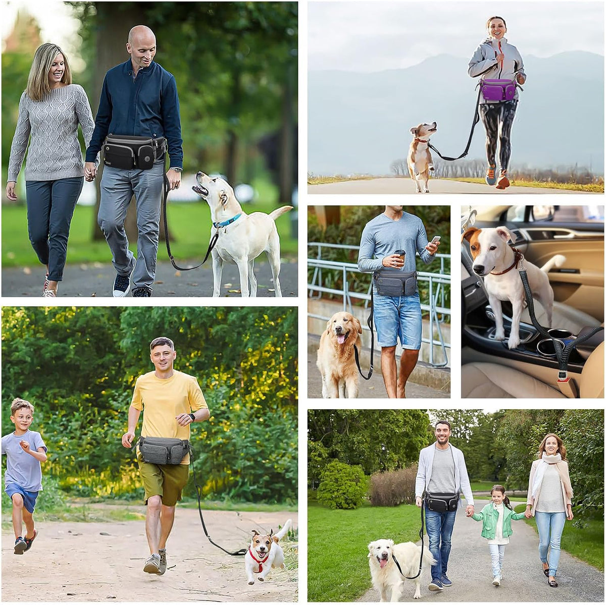 TUDEQU 4-in-1 Hands Free Dog Leash with Large Fanny Pack for Large Dogs