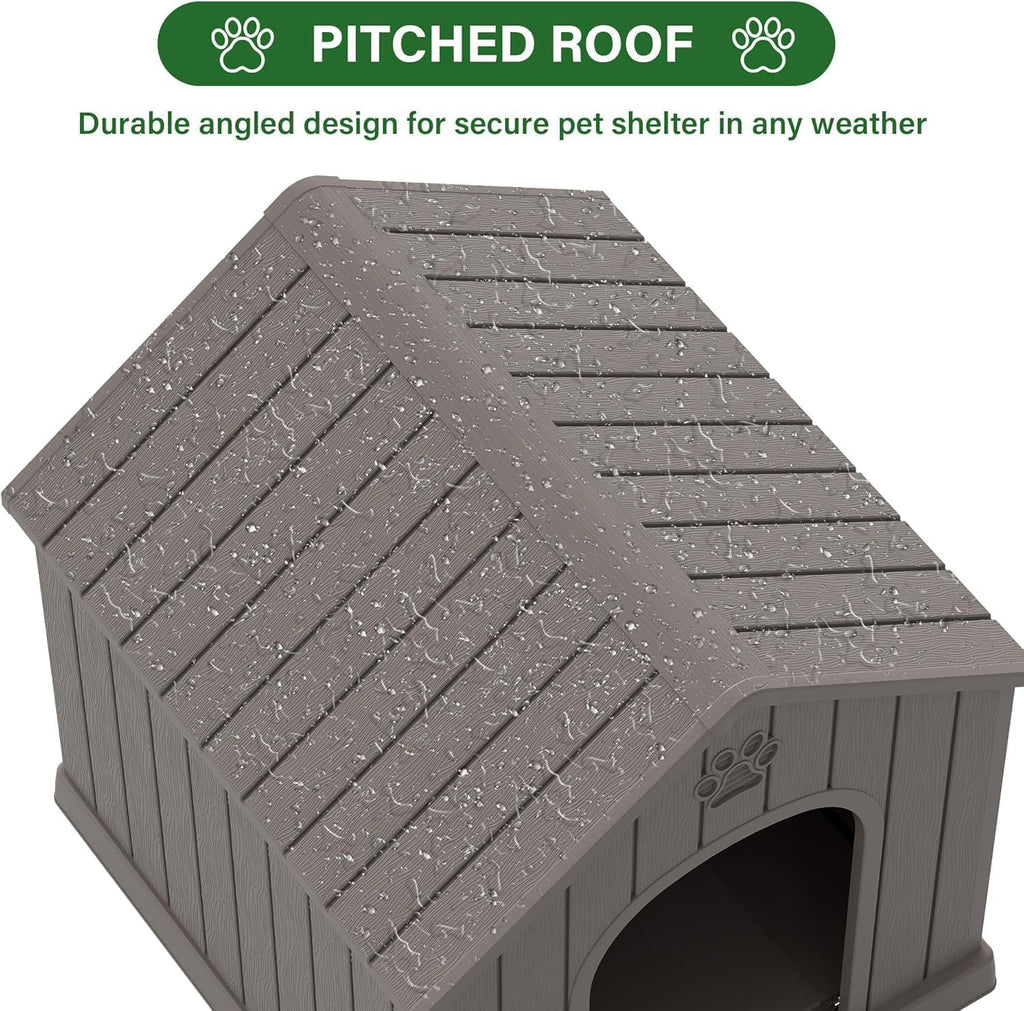 Bifanuo Dog House for Outdoor & Indoor, Waterproof Puppy Shelter with Air Vents & Elevated Floor, Easy Assemble Sturdy Dog Kennel for Large Dogs (Grey, 38''L×36.2''W×38''H)