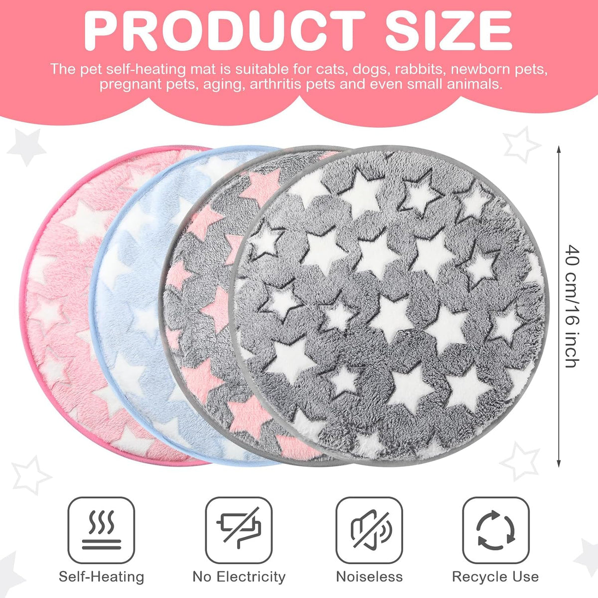 4 Pack Self Heating Cat Pad Self Warming Dog Mat, Star, 16 x 16 Inch