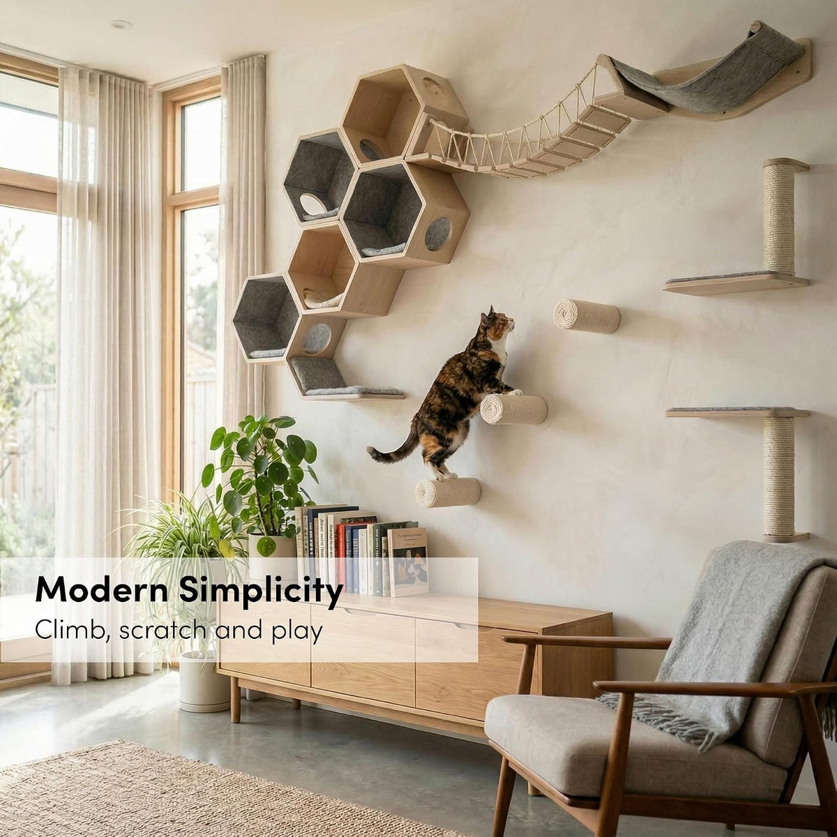 xympo Wall-Mounted Cat Climbing Steps, Floating Sisal Scratching Posts, 8 Inch, 3 Pack, Easy Drywall Install