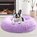 JOLLYVOGUE Calming Dog Bed Medium Size Dog, 31in Donut Washable Medium Pet Bed, Anti-Slip & Anti-Anxiety Fluffy Faux Fur Round Dogs Bed, Fits up to 45 lbs Pets (Purple)
