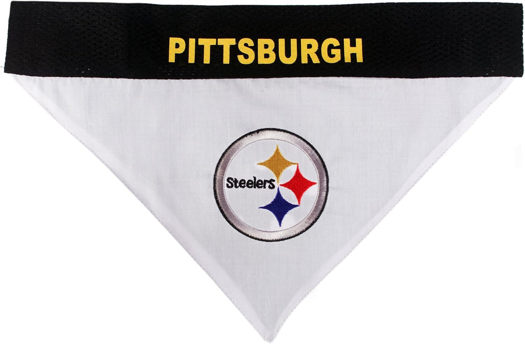 NFL DOG BANDANA - PITTSBURGH STEELERS REVERSIBLE PET BANDANA. 2 Sided Sports Bandana with a PREMIUM Embroidery TEAM LOGO, Small/Medium. - 2 Sizes & 32 NFL Teams available