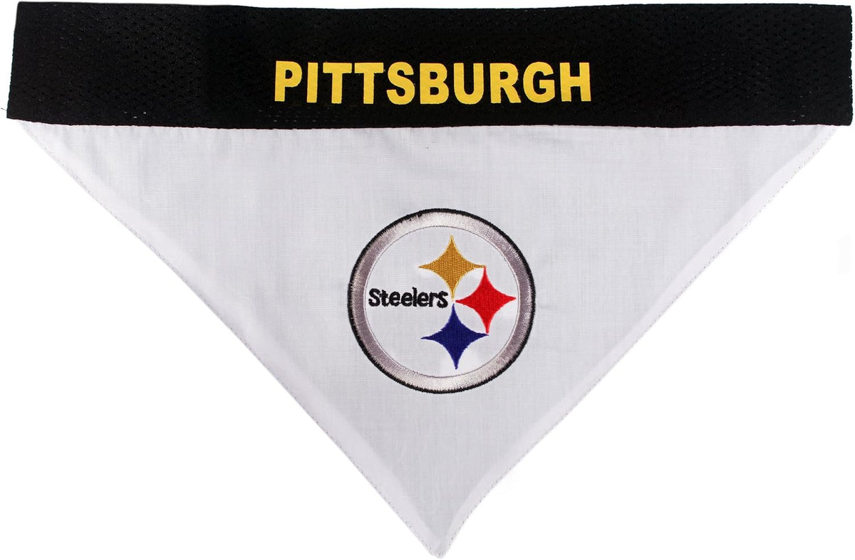 NFL DOG BANDANA - PITTSBURGH STEELERS REVERSIBLE PET BANDANA. 2 Sided Sports Bandana with a PREMIUM Embroidery TEAM LOGO, Small/Medium. - 2 Sizes & 32 NFL Teams available