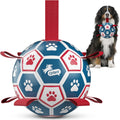 QDAN Large Dog Soccer Ball with Straps, 9 Inch Big Balls for >90 lbs Dogs | Giant Herding Ball for Dogs, Interactive Dog Toys for Tug of War, Puppy Birthday Gifts, Water Toy, Training Soccer Balls