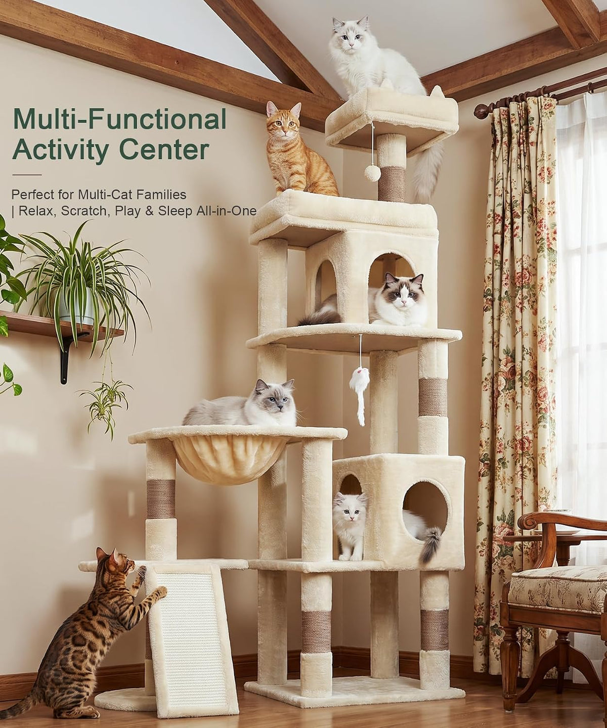68 Inch Heavy Duty Cat Tree Tower for Indoor Cats Large Adult