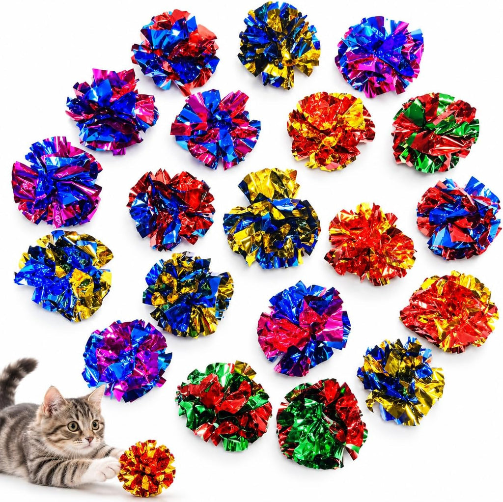 Cat Toys 20 Packs Interactive Crinkle Ball, 2.3 Inch Bright Colors Cat Ball Toys to Attract and Engage Cats, Promote a Healthy Lifestyle for All Breed Sizes Cats