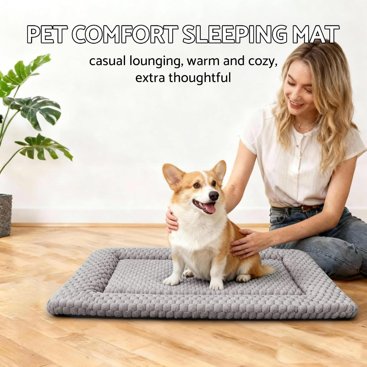 Dog Bed Mat - Dog Crate Pad - Reversible Mat for Pet Comfort - Soft Bed Crate Pads for All Seasons - Durable, Machine Washable Mat for Crates, Travel, and Home (Light Gray, 24" L*18" W*1.5" Th)