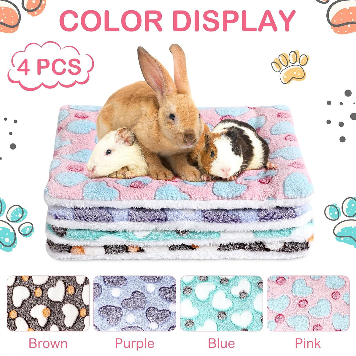 Haull 4 Pcs Waterproof Guinea Pig Bedding Mat, Heart, 13 x 10