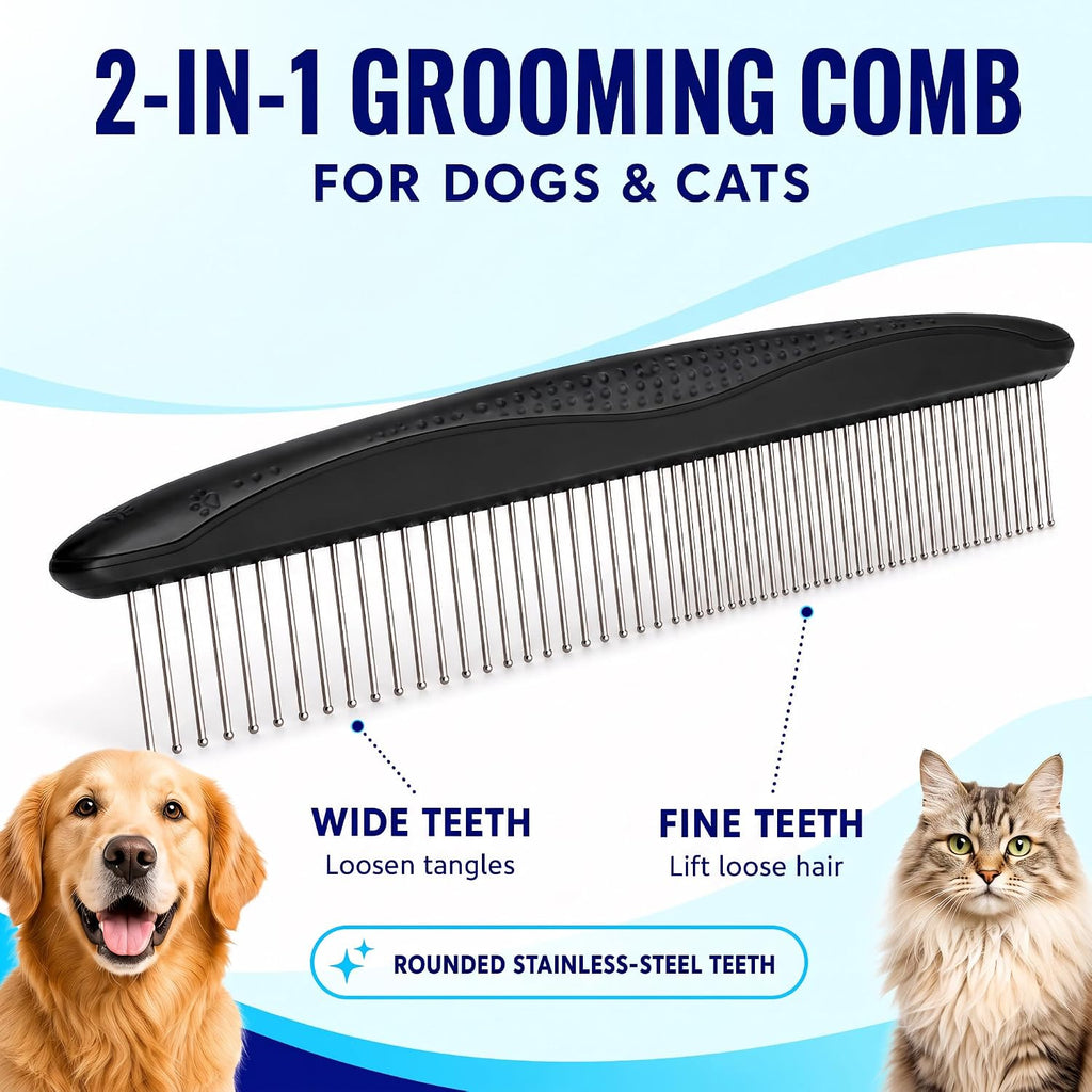 Pat Your Pet Deshedding Brush & Metal Comb Grooming Combo for Cats & Dogs