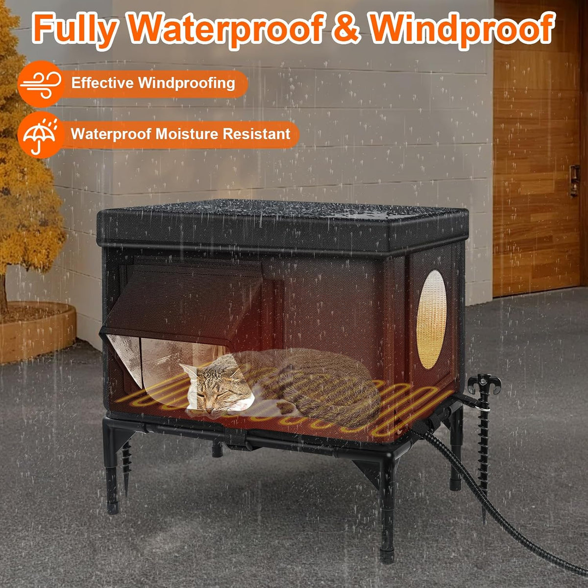 Heated Cat House for Outside, Insulated Outdoor Cat House Shelter(Small)