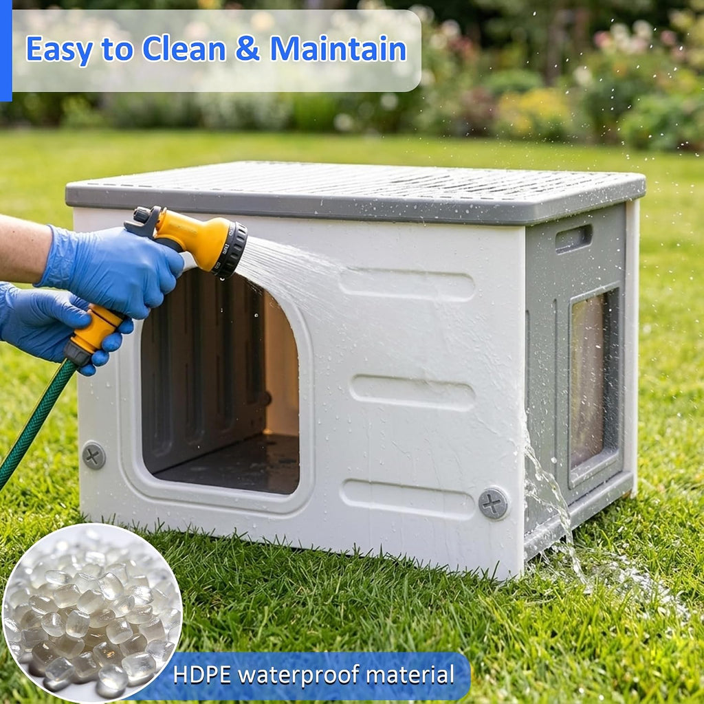 Rockever HDPE Cat House with Mat, Outdoor Waterproof Easy Clean Shelter