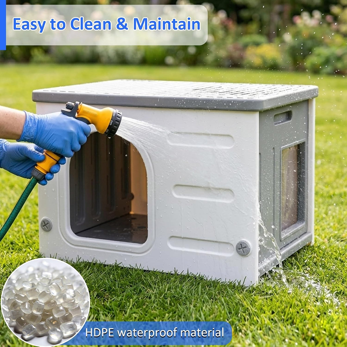 Rockever HDPE Cat House with Mat, Outdoor Waterproof Easy Clean Shelter