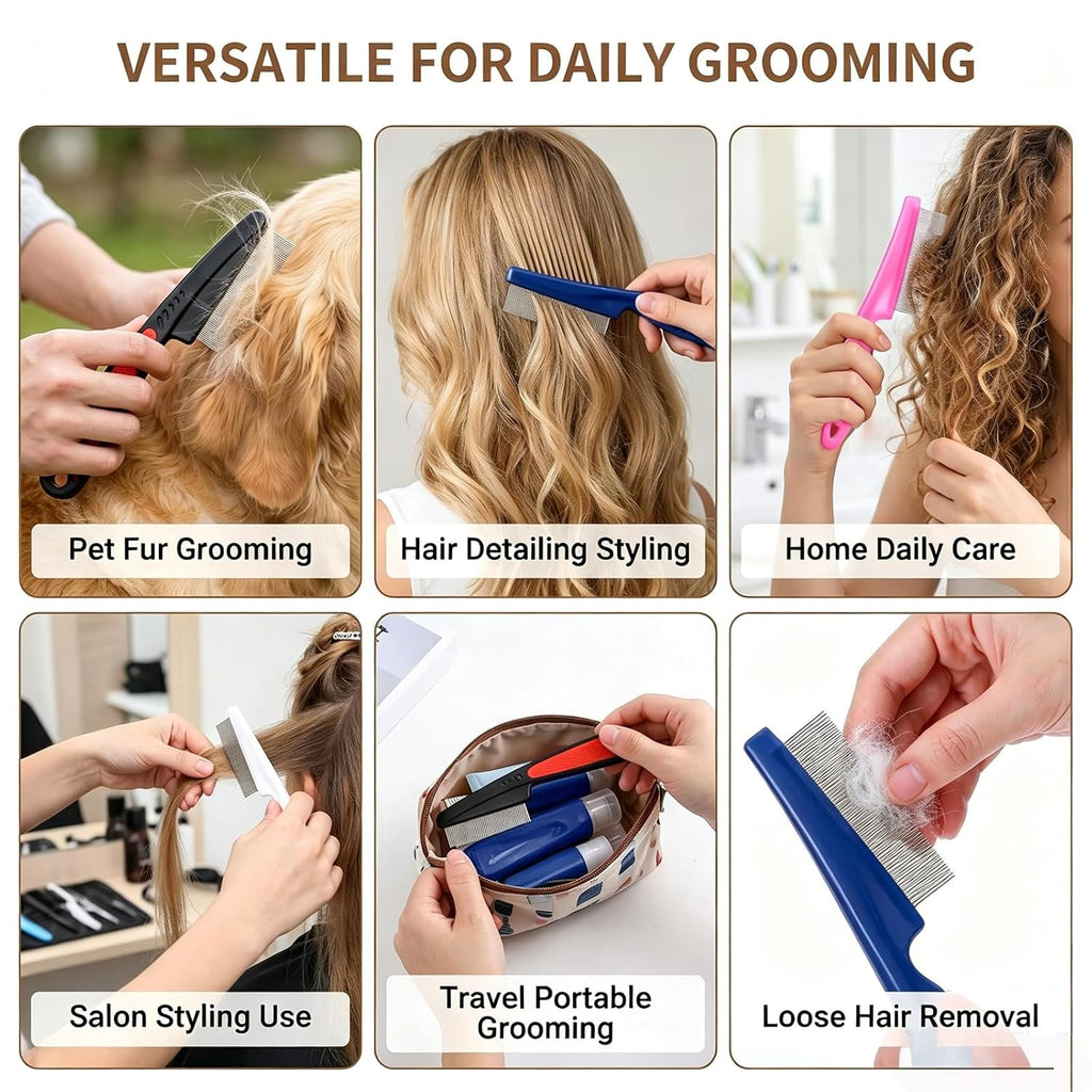 4 Pcs Detangling Pet Comb with Non-Slip Handle